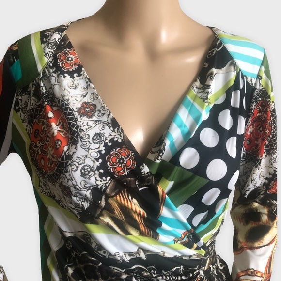 COLORFUL LONG SLEEVE MULTI-PATTERNED DRESS - Picture 5 of 9